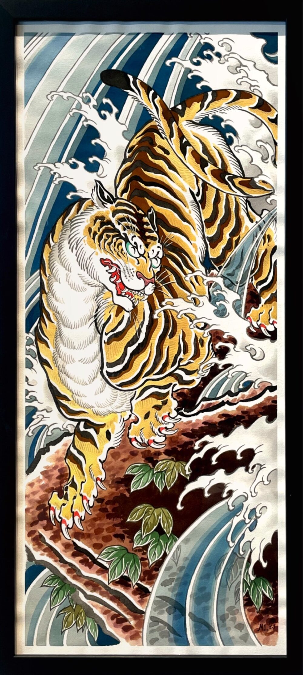 cropped Matt Leibowitz tiger on the rocks 4000 watercolor.paper 18x40 scaled