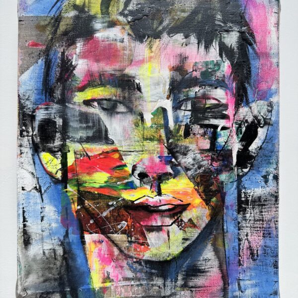 Jun Yang Abstract face No.1 575 acrylic mixed media on linen. 14 x11 2023 scaled