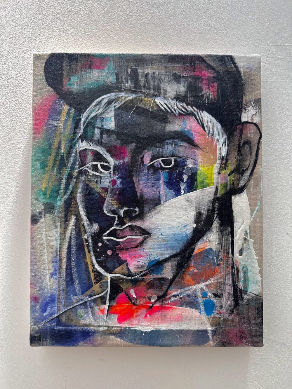 Jun Yang Abstract face No.2 575 acrylic mixed media on linen. 14 x11 2023 scaled scaled