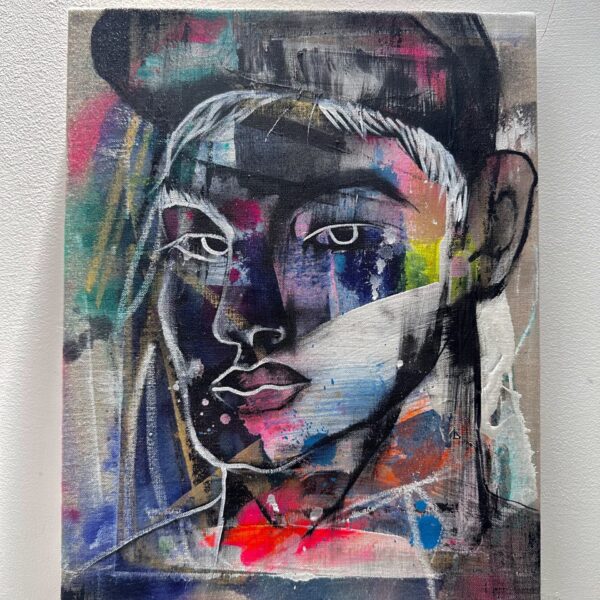 Jun Yang Abstract face No.2 575 acrylic mixed media on linen. 14 x11 2023 scaled