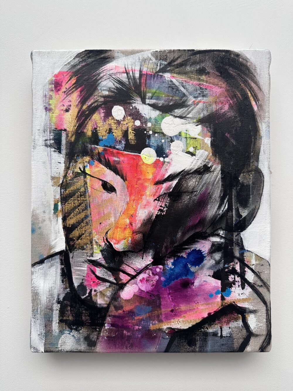 Jun Yang Abstract face No.3 575 acrylic mixed media on linen. 14 x11 2023 scaled scaled