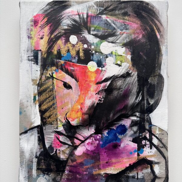 Jun Yang Abstract face No.3 575 acrylic mixed media on linen. 14 x11 2023 scaled