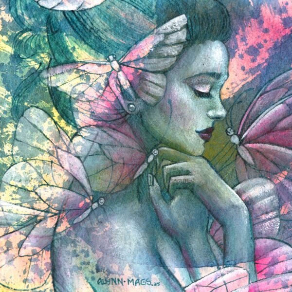 LadyMags X AmandaLynn Admiration 350 Watercolor on handmade paper 12 x12 framed 2025