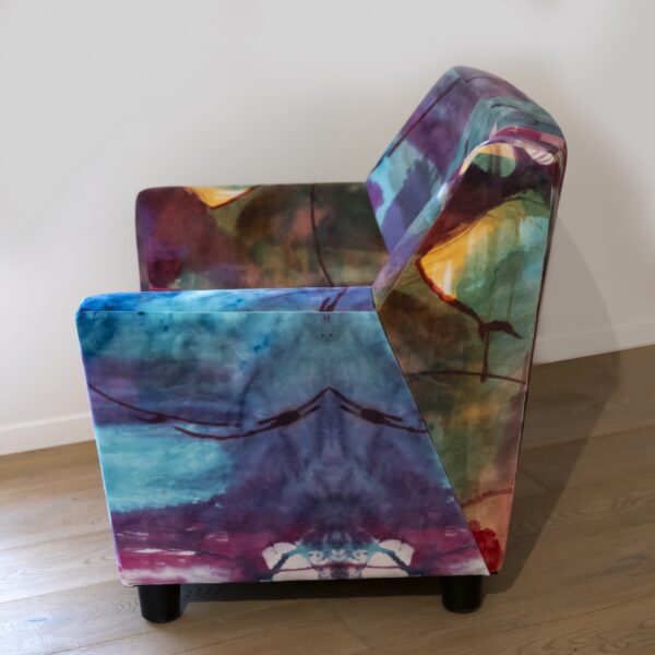 LadyMags HermanMiller Upholstered Arm Chair 3999 Painting printed on Velvet and hand upholstered 33x31x28in 2025c