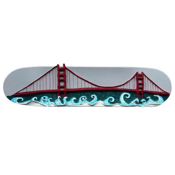 Water Under the Bridge | Jacinto Castillo | Clay Acrylic on Skate Deck | 8 x 32 | 2025
