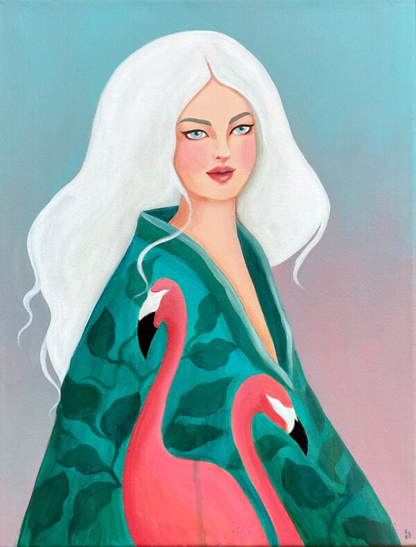 Lady with Two Flamingos