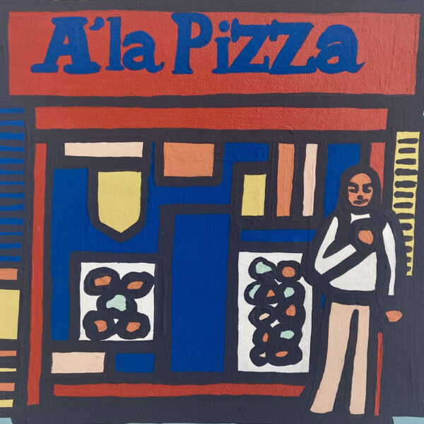 A la Pizza 201 Mile End Road London framed to 8x10 acrylic on canvas board in white glass frame with glass 2020 scaled