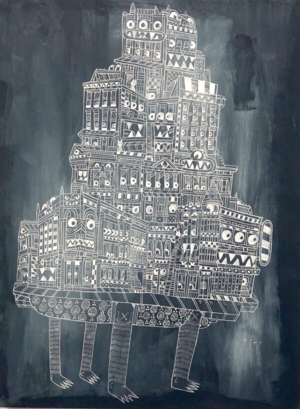 Moving City Cream on Storm Blue