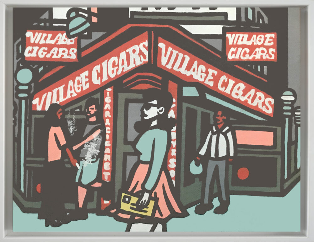 Village Cigars NYC 2019 8x10.acrylic on canvas framed in white scaled