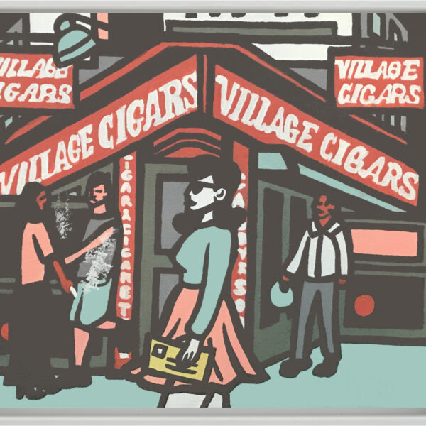 Village Cigars NYC 2019 8x10.acrylic on canvas framed in white scaled